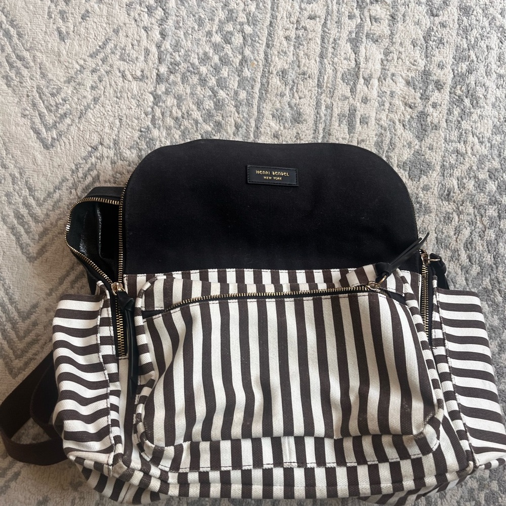 Henri Bandel Brown and White Striped Backpack